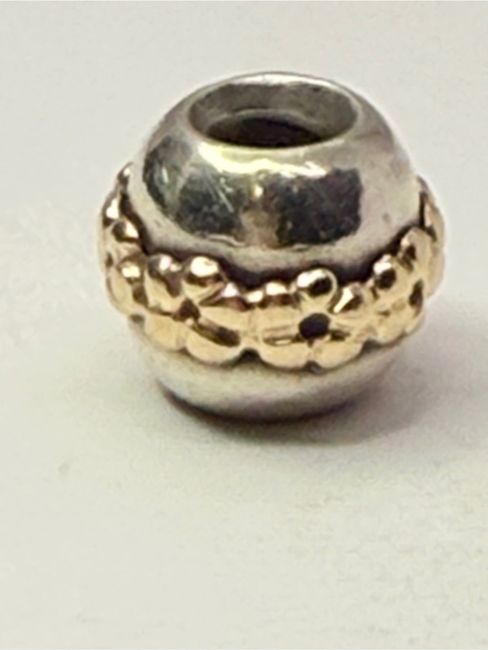 Retired Pandora Saturn Flower Charm Two-Tone 14k Gold Blossoms Bead